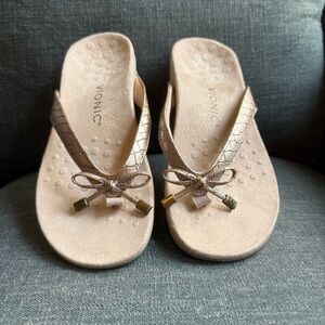 Vionic Gold Bella Sandals with Cushioned Footbed and Decorative Bows